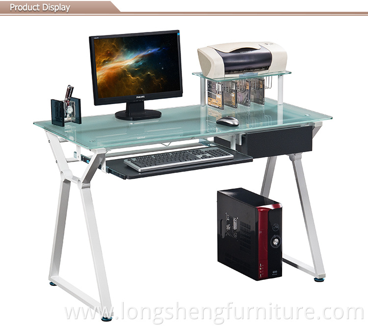 Standard Height Floor Sitting Tempered Glass Computer Desk